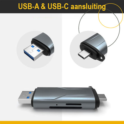 ThunderGold - SD Kaartlezer USB C - Card reader USB 3.0 - Kaartlezer SD kaart - Geheugenkaartlezer - Micro SD kaartlezer - USB kaartlezer - Aluminium