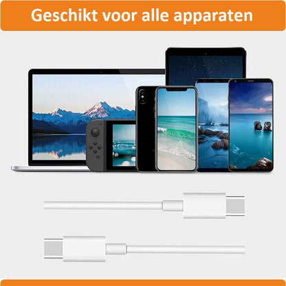 DutchOne - USB-C naar USB-C - 85W 4A - 2 Meter - 2-PACK